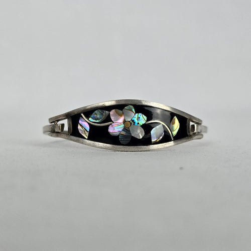 925 Sterling Abalone Inlay Hinged Bangle Bracelet