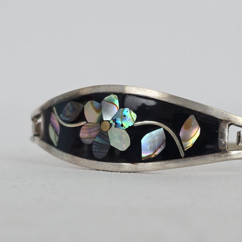 925 Sterling Abalone Inlay Hinged Bangle Bracelet