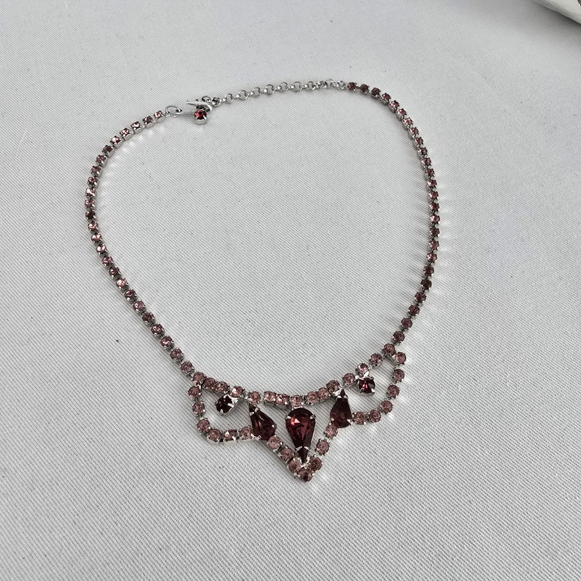 Vintage Pink & Silver Rhinestone Statement Necklace