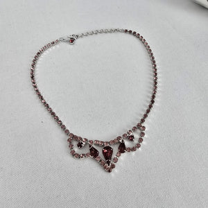 Vintage Pink & Silver Rhinestone Statement Necklace