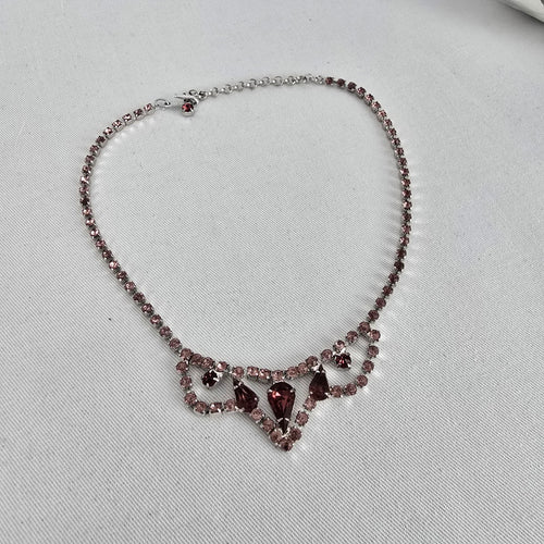 Vintage Pink & Silver Rhinestone Statement Necklace