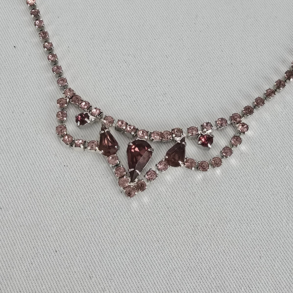 Vintage Pink & Silver Rhinestone Statement Necklace