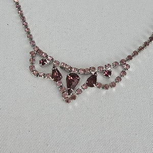 Vintage Pink & Silver Rhinestone Statement Necklace
