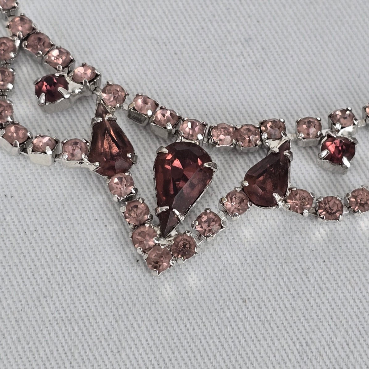 Vintage Pink & Silver Rhinestone Statement Necklace