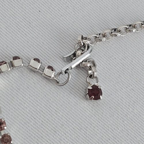 Vintage Pink & Silver Rhinestone Statement Necklace