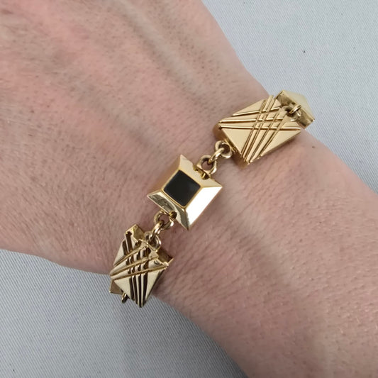 Myka Gold Tone Geometric Link Bracelet Toggle Clasp