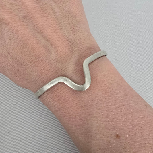 Sterling Silver Wave Cuff Bracelet 925 Mexico Modern Minimalist