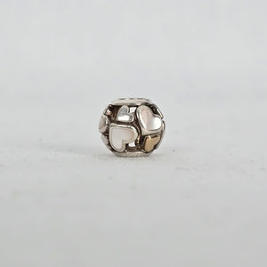 Pandora Sterling Silver 14K Gold Luminous Hearts Charm with Mother of Pearl