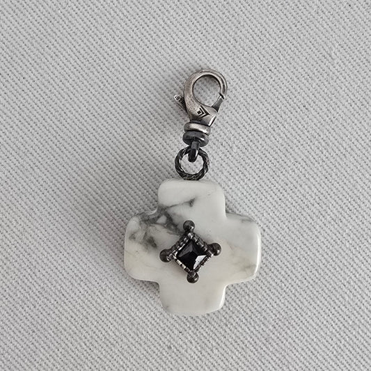 Silpada 925 Sterling Silver Cross Charm Pendant White Stone Black Accent