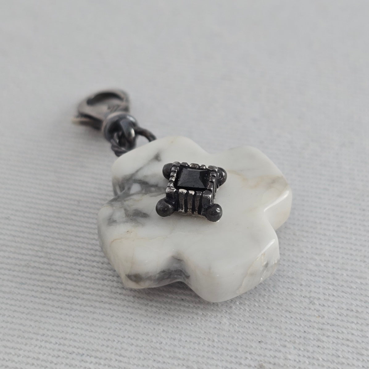 Silpada 925 Sterling Silver Cross Charm Pendant White Stone Black Accent