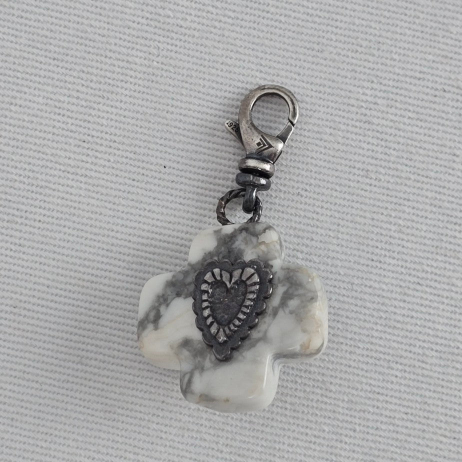 Silpada 925 Sterling Silver Cross Charm Pendant White Stone Black Accent