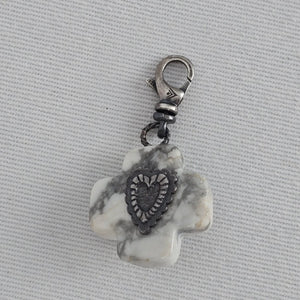Silpada 925 Sterling Silver Cross Charm Pendant White Stone Black Accent