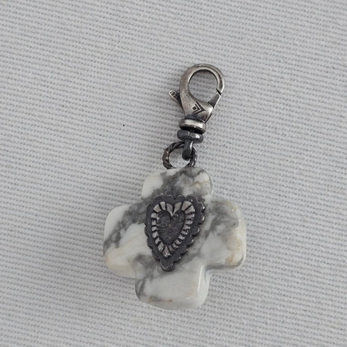 Silpada 925 Sterling Silver Cross Charm Pendant White Stone Black Accent