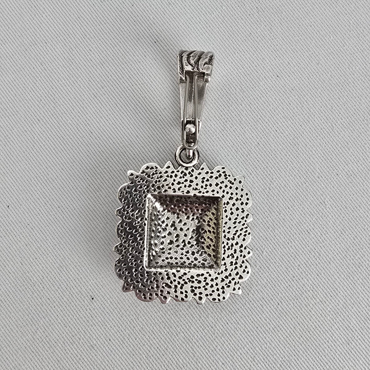 Faux Turquoise Cross Pendant Rhinestone Frame Statement Charm Silver Tone