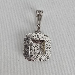 Faux Turquoise Cross Pendant Rhinestone Frame Statement Charm Silver Tone