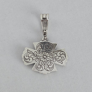 Vintage Ornate Cross Pendant Western Floral Engraved Silver Tone Statement