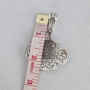 Vintage Ornate Cross Pendant Western Floral Engraved Silver Tone Statement