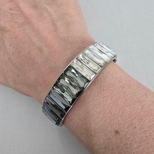 Swarovski Crystal Bangle Bracelet Silver Tone Gradient Baguette Stones