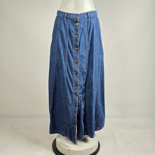 Vintage Liz Claiborne Lizwear Denim Button Front Midi Skirt Size 14