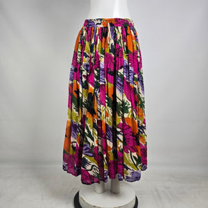 Vintage Higher State Floral Midi Skirt Boho Bright Elastic Waist Size M/L