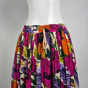 Vintage Higher State Floral Midi Skirt Boho Bright Elastic Waist Size M/L