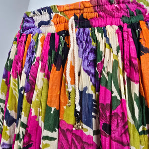 Vintage Higher State Floral Midi Skirt Boho Bright Elastic Waist Size M/L
