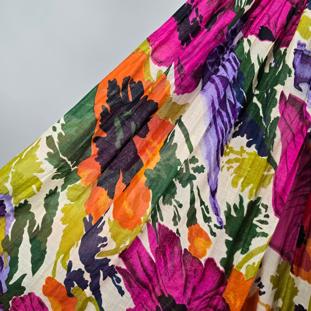 Vintage Higher State Floral Midi Skirt Boho Bright Elastic Waist Size M/L