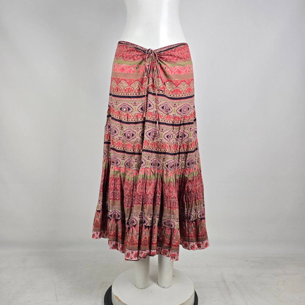 Nolita Convertible Halter Dress Boho Paisley Skirt Pink Brown M