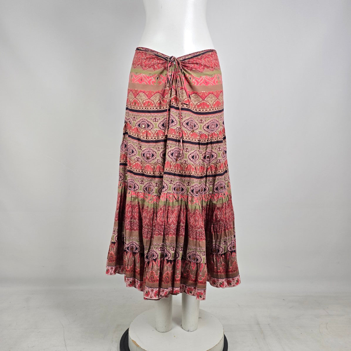 Nolita Convertible Halter Dress Boho Paisley Skirt Pink Brown M