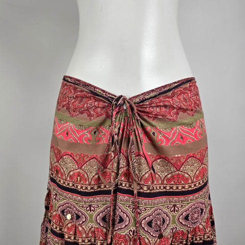 Nolita Convertible Halter Dress Boho Paisley Skirt Pink Brown M