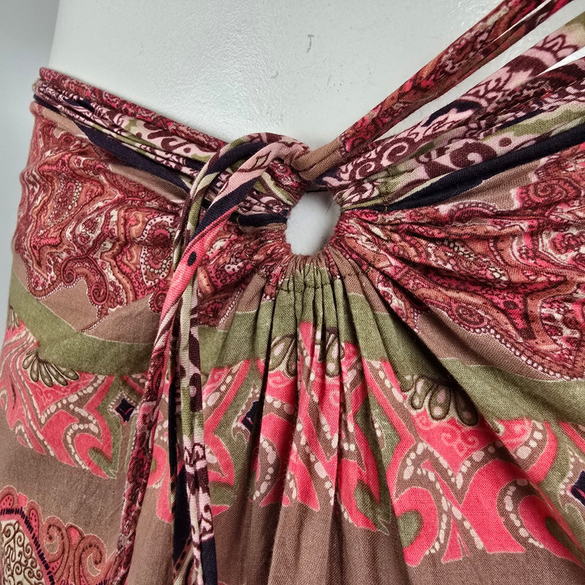 Nolita Convertible Halter Dress Boho Paisley Skirt Pink Brown M