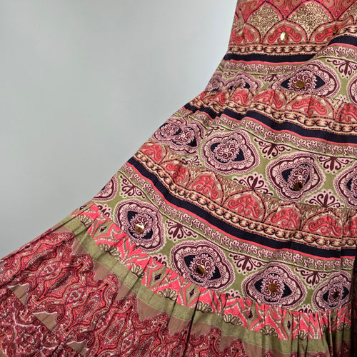 Nolita Convertible Halter Dress Boho Paisley Skirt Pink Brown M