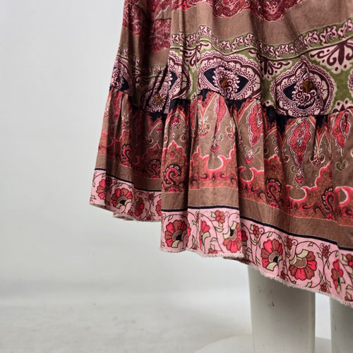 Nolita Convertible Halter Dress Boho Paisley Skirt Pink Brown M