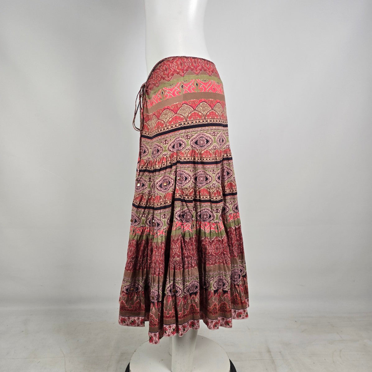 Nolita Convertible Halter Dress Boho Paisley Skirt Pink Brown M