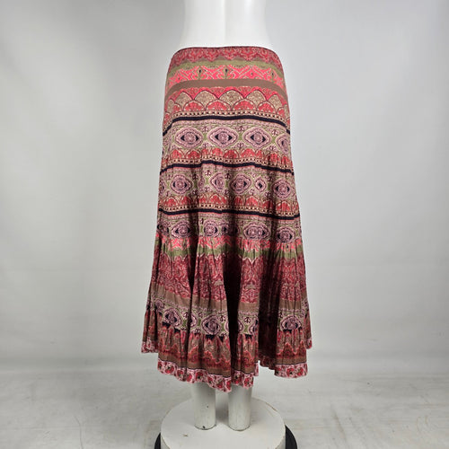 Nolita Convertible Halter Dress Boho Paisley Skirt Pink Brown M