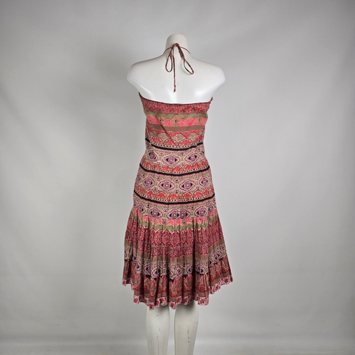 Nolita Convertible Halter Dress Boho Paisley Skirt Pink Brown M