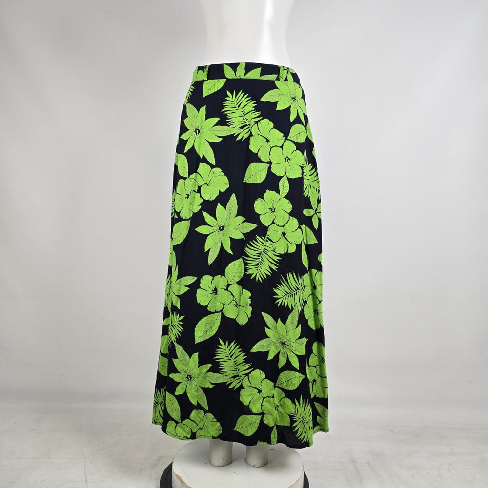 Vintage On The Verge Tropical Maxi Skirt Neon Green Floral Size 10