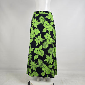 Vintage On The Verge Tropical Maxi Skirt Neon Green Floral Size 10