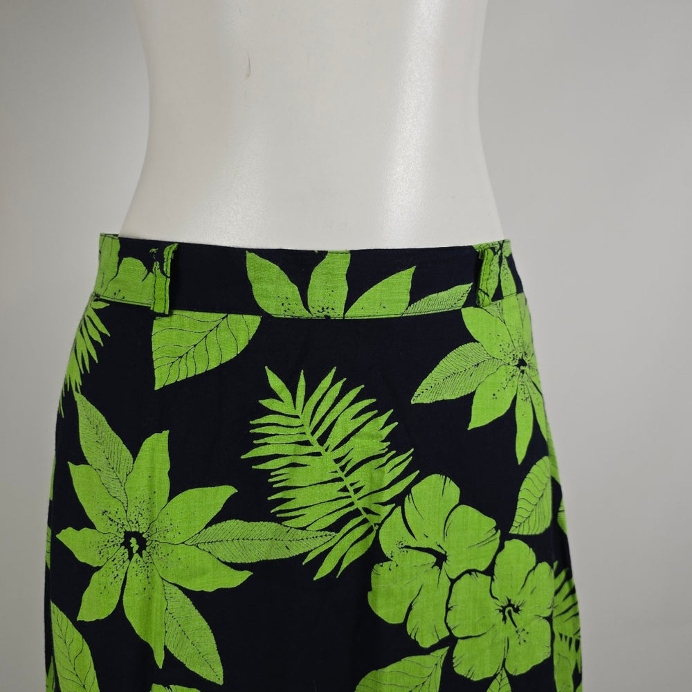Vintage On The Verge Tropical Maxi Skirt Neon Green Floral Size 10