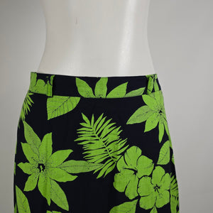 Vintage On The Verge Tropical Maxi Skirt Neon Green Floral Size 10