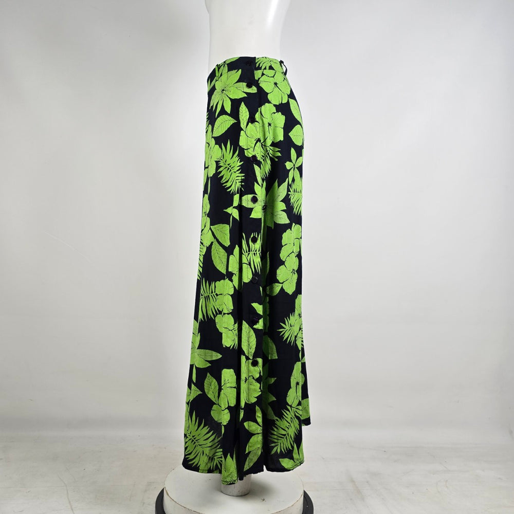 Vintage On The Verge Tropical Maxi Skirt Neon Green Floral Size 10