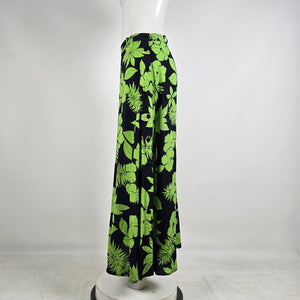 Vintage On The Verge Tropical Maxi Skirt Neon Green Floral Size 10