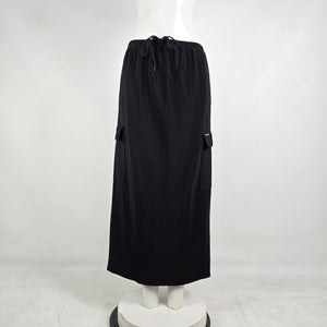 Higher State Black Cargo Maxi Skirt Drawstring Waist Minimalist Made in Canada M