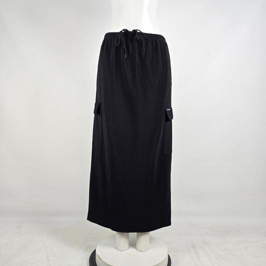 Higher State Black Cargo Maxi Skirt Drawstring Waist Minimalist Made in Canada M