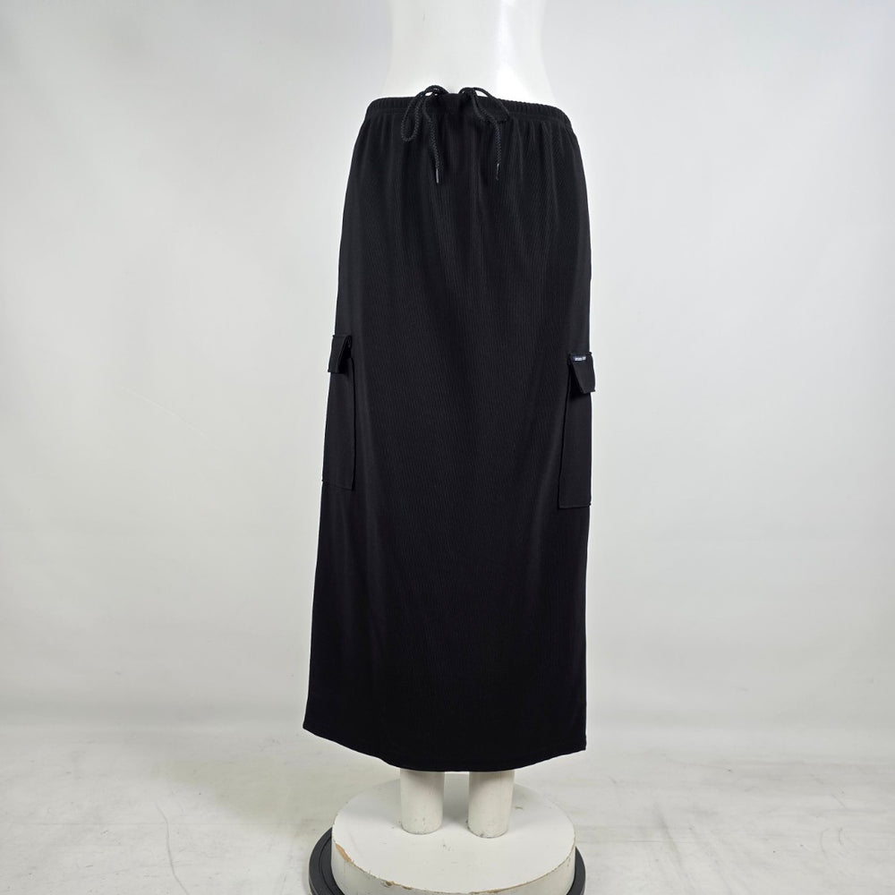 Higher State Black Cargo Maxi Skirt Drawstring Waist Minimalist Made in Canada M