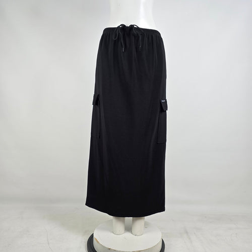 Higher State Black Cargo Maxi Skirt Drawstring Waist Minimalist Made in Canada M
