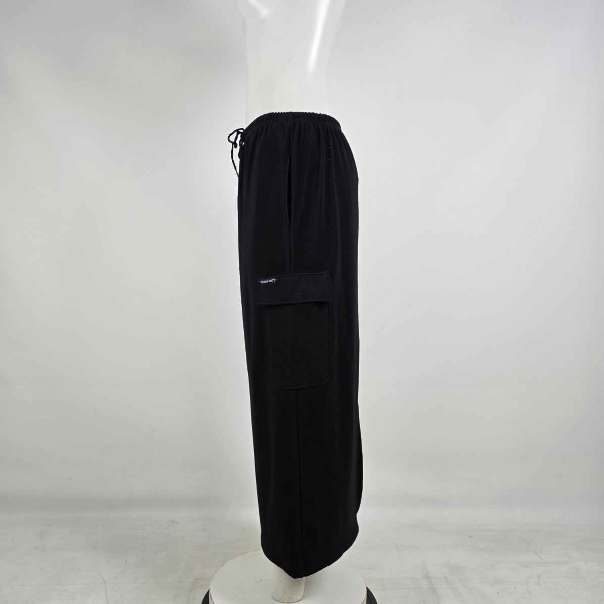 Higher State Black Cargo Maxi Skirt Drawstring Waist Minimalist Made in Canada M