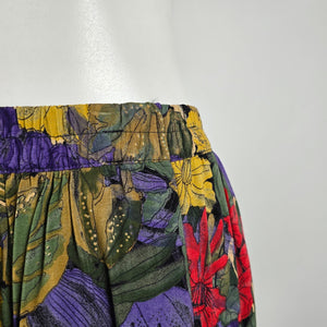Vintage Floral Midi Skirt Viscose Elastic Waist 90s European Cottagecore
