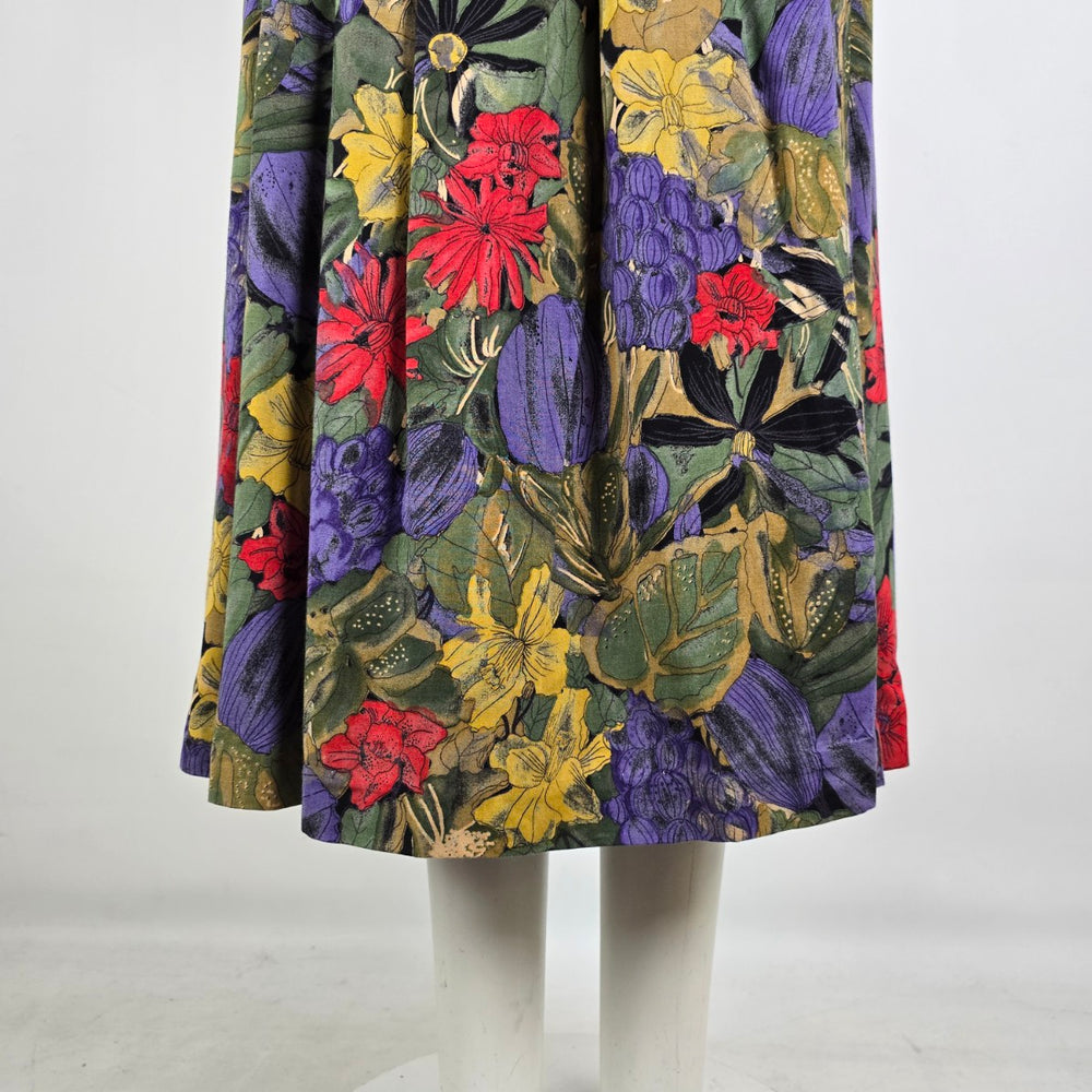Vintage Floral Midi Skirt Viscose Elastic Waist 90s European Cottagecore