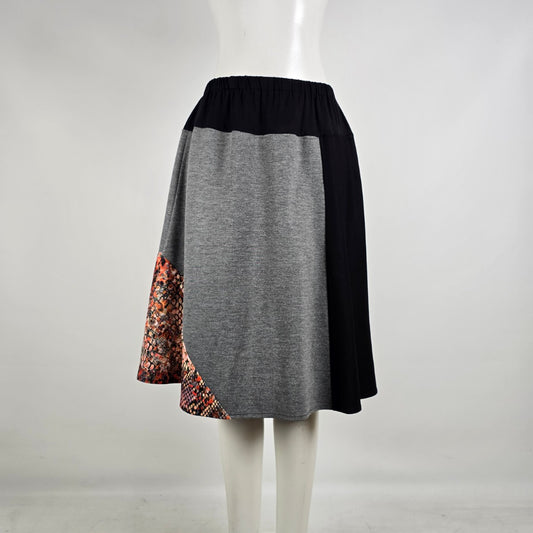 Nounke Asymmetrical Color Block Knit Midi Skirt Snake Print Panel Size S/M